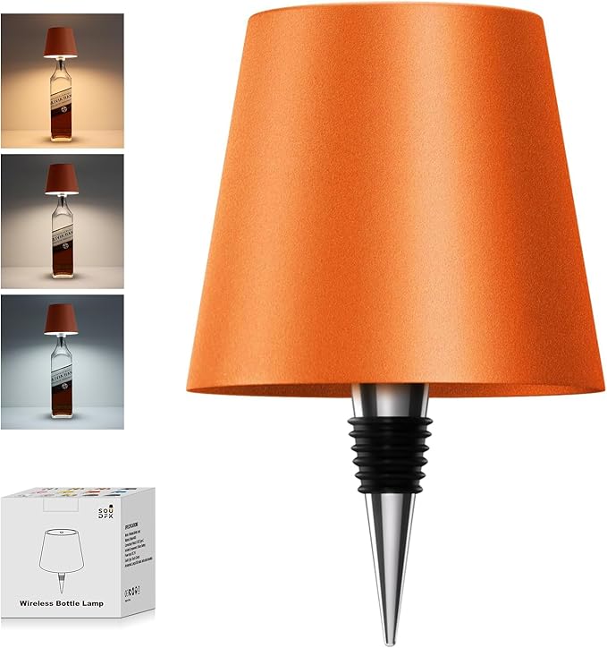 Wireless Bottle Lamp, 2025 New 3 Color Rechargeable Wine Bottle Lights for Bars Restaurants (Orange, 1PC)