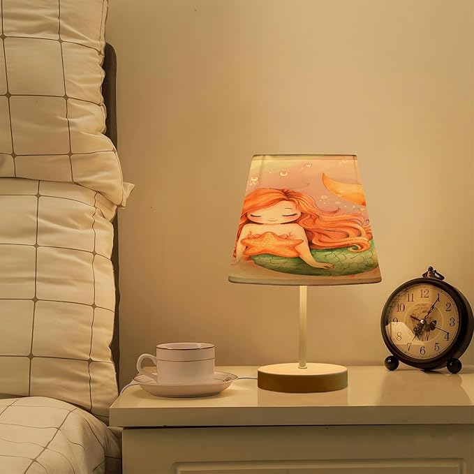 ALAZA Starfish Watercolor Mermaid Decor Bedside Table Lamp with USB Port 3 Color Temperatures LED Desk Lamp for Bedroom Office M
