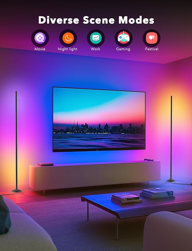 DAYBETTER Floor Lamp, LED BGRIC Smart Corner Lights, Standing Floor Lamps for Bedroom with APP and Remote, Music Sync and 16 Million Colors, Ambient Lighting for Home Decor(Black)
