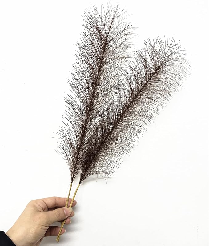 Faux Pampas Grass Artificial Fluffy Flowers Brown - 17 Inch 30 Stems, Vase Filler Plant Wedding Home Decor Fake Pampas Grass Stem Floral Plants for Wedding Party Christmas DIY Boho Decorations Coffee