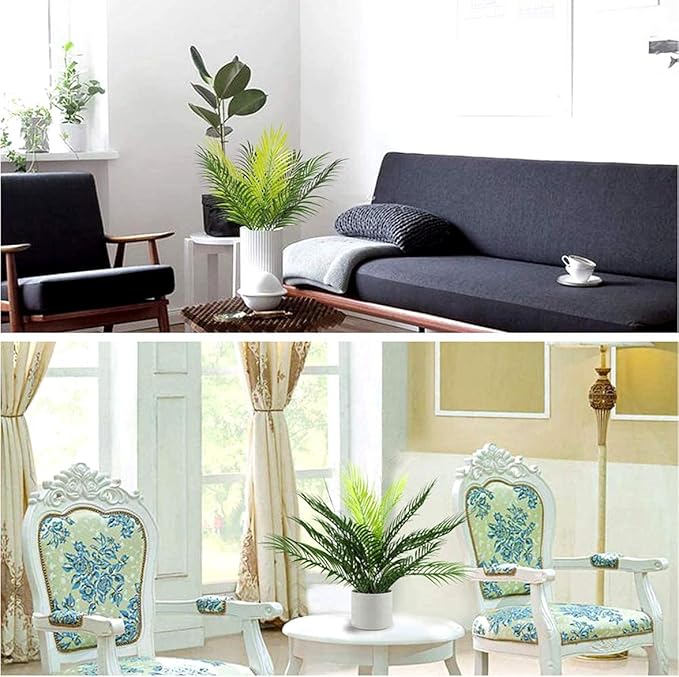 PASYOU Artificial Palm Tree, Plastic Plants Greenery Fake Tropical Shrubs Faux Big Leaves for Home Indoor Outdoor Garden DIY Basket Planter Filler Wedding Party Decoration UV Resistant - 2 Pack