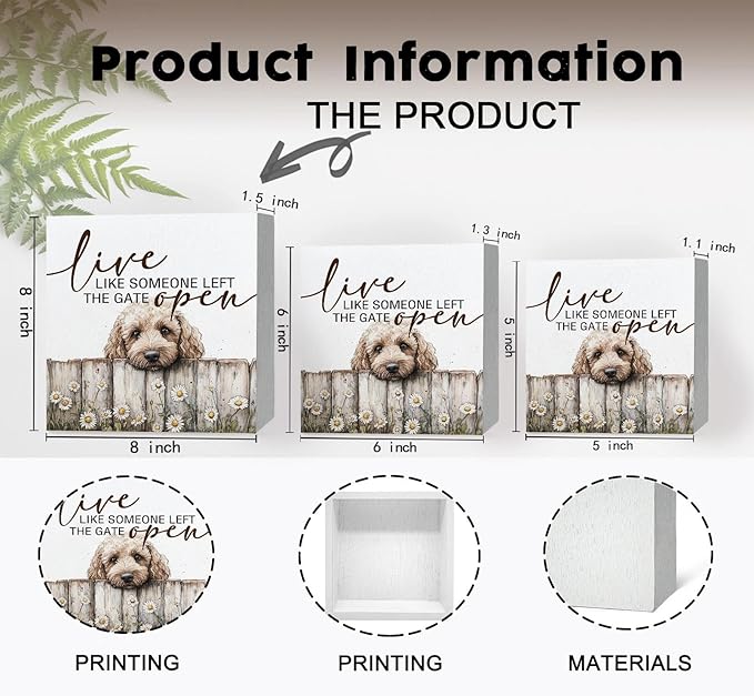 Goldendoodle Wooden Box Sign, Rustic Farmhouse Live Like Someone Left the Gate Open Signs for Home Decor,Farm Dog Office Kitchen Bedroom Decor,Goldendoodle Gifts for Kids Women Men,8x8