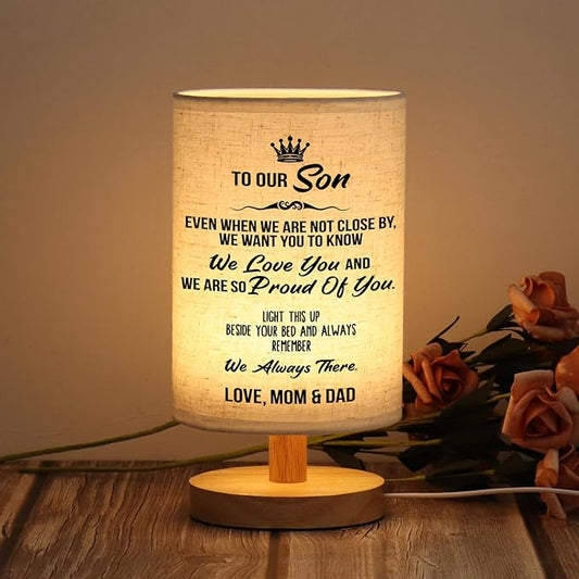 WSYEAR Gifts for Son from Mom Dad- Fabric Wooden Desk Lamp for Reading Bedroom Living Room for Son Adult Graduation Season Gifts, Birthday Gifts, Back to School Gifts