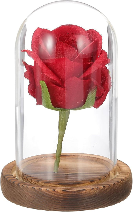 uxcell Glass Cloche Display Dome, 4.7" x 2.7" Glass Dome Display Case, Wood