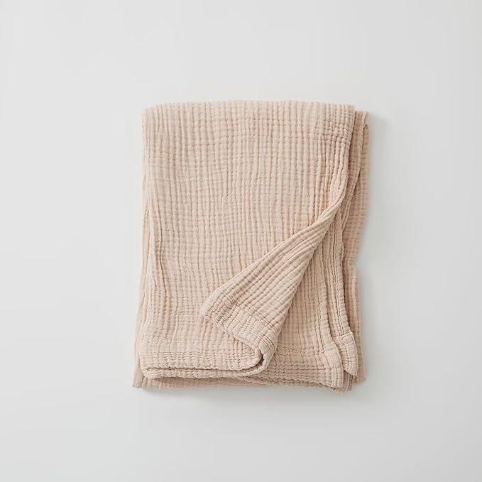 Pink 100% Cotton Throw Blanket 4-Layer Muslin for Couch Bed Living Room Bedroom Lightweight Breathable Airy Blanket for All Season Comfy Gauze Reversible Large Fall Blankets Gifts for Women