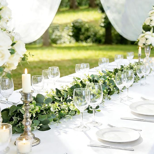 Eucalyptus Garland with White Flowers 4Pack: 5.9Ft Artificial Faux Greenery Vines for Valentine's Day Table Runner Wedding Bedroom Mantle Centerpieces Backdrop Decorations