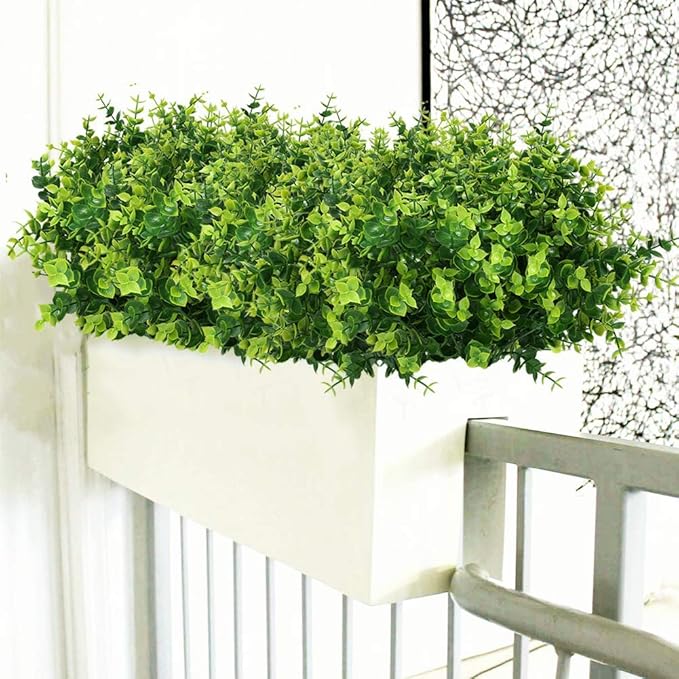 PASYOU Artificial Shrub, Fake Bush Simulation Eucalyptus Grass Greenery Leaves Plastic Plants Indoor Outdoor Outside Home Garden Office Bathroom Verandah Wedding Décor Decoration Planter Filler 4 Pcs