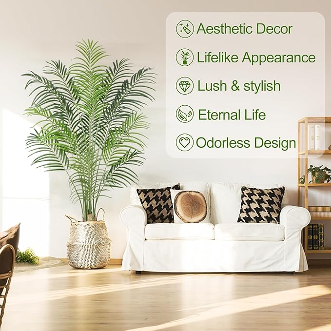 Artificial Palm Tree 5.5ft Tall Fake Palm Tree Indoor Decor with 15 Trunks and Real Bark Design Faux Tropical Areca Palm Silk Floor Plant in Pot for Home Office Living Room Bedroom Decor 1pcs