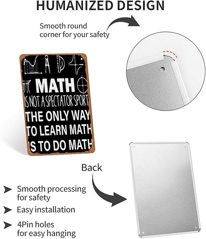 Math Is Not A Spectator Sport Metal Sign Poster 12x8 Inch Classroom Wall Decor Minimalist Black White Typography Motivational Quote Teacher School STEM Learning Gift Algebra