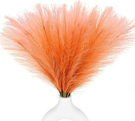 30pcs Orange Faux Pampas Grass Decor, 17.7inch Short Artificial Pompous Grass Fluffy Fake Pompas Grass Branches Vase Filler Flower Arrangement for Home Wedding Boho Centerpieces Decor