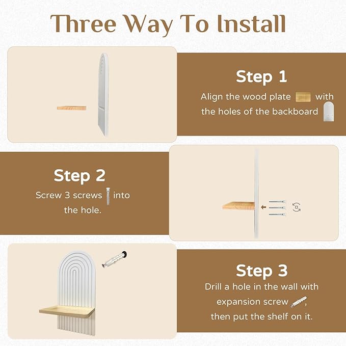 Boho Shelf Wall Decor - Bohemian Floating Shelves for Nursery Bedroom Living Room Mid Century Hanging Shelf Modern Rainbow Wall Candle Holder (White)