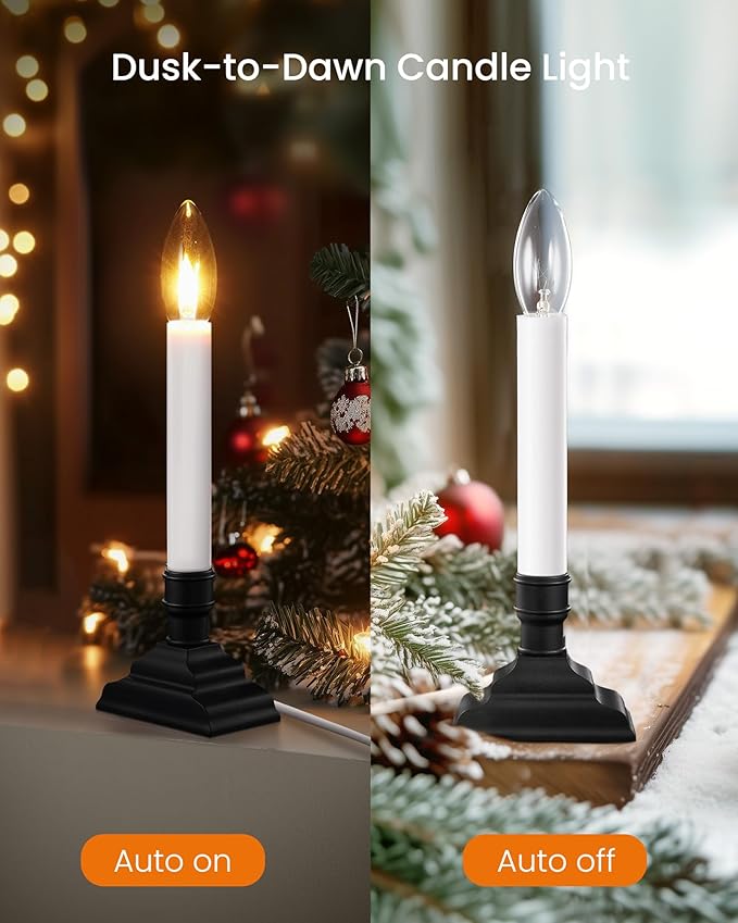 SURAIELEC 6 Pack Plug-in Window Candles, Dusk-to-Dawn Window Lights with Black Candle Holders, Flameless Candlesticks for Christmas Window, Mantel, Dining Table, Matte Black, UL Listed