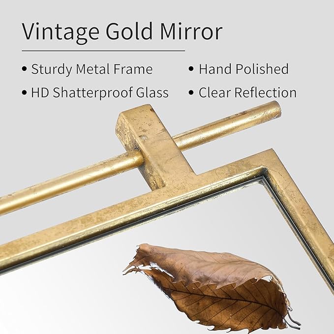 Gold Bathroom Mirror 20" x 28" Brushed Gold Rustic Rectangle Metal Framed Barn Door Farmhouse Bathroom Vanity Mirror for Over Sink, Foyer Entryway Decor