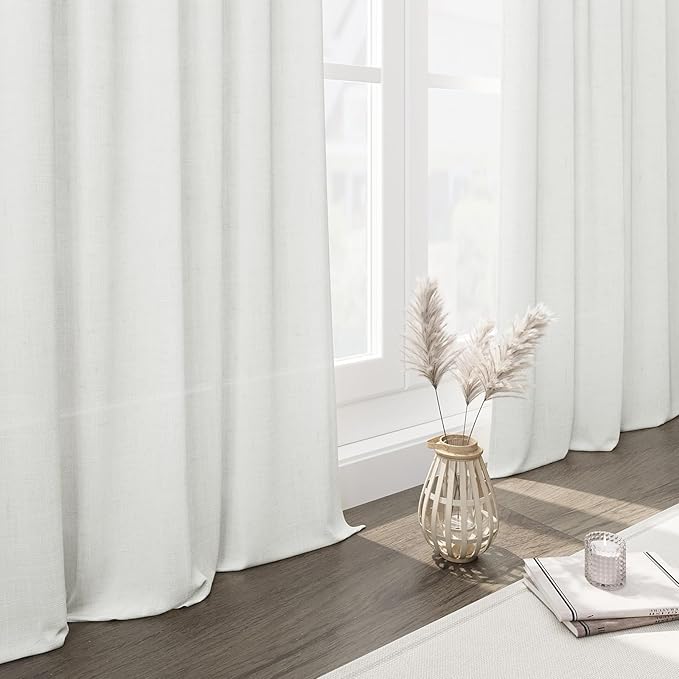 Nanspring Off White Linen Curtains 84 Inch Length 2 Panels Set for Living Room Back Tab Light Filtering Semi Sheer Curtain for Bedroom Farmhouse Drapes, 40x84 Inch, 2 Panels