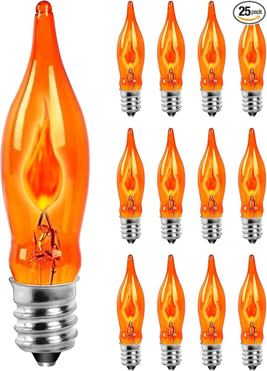 Christmas Orange Flicker Flame Light Bulbs, C18 Replacement, 1 Watt E12 Candelabra Base, Flickering Flame Night Bulbs for Xmas Tree Outdoor String Lights Window Candles Chandeliers Decor, 12PK