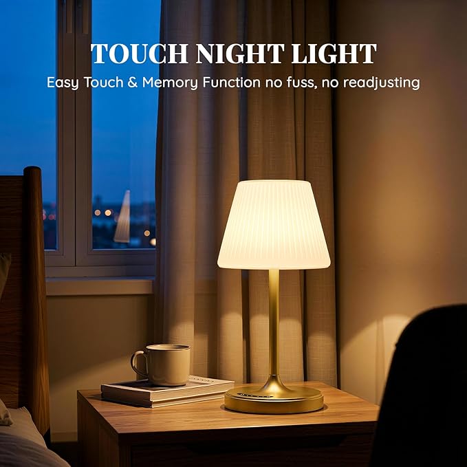 Cordless Table Lamp, Waterproof Shower Lamp, 4000mAh Rechargeable Table Lamps, 3-Color Dimmable Light, Battery Operated Lamp Desk Night Lamp for Bathroom Bedroom Patio Camping Restaurant (Gold)