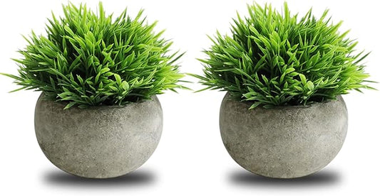 THE BLOOM TIMES 2 Pcs Small Fake Plants for Home Decor Indoor, Artificial Faux Potted Greenery for House Office Decorations