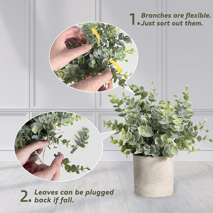 4 Pack Small Fake Plants for Bathroom Decor, Artificial Plants Indoor, Faux Plants Indoor Eucalyptus Rosemary for Home Kitchen Farmhouse Office Room Decor