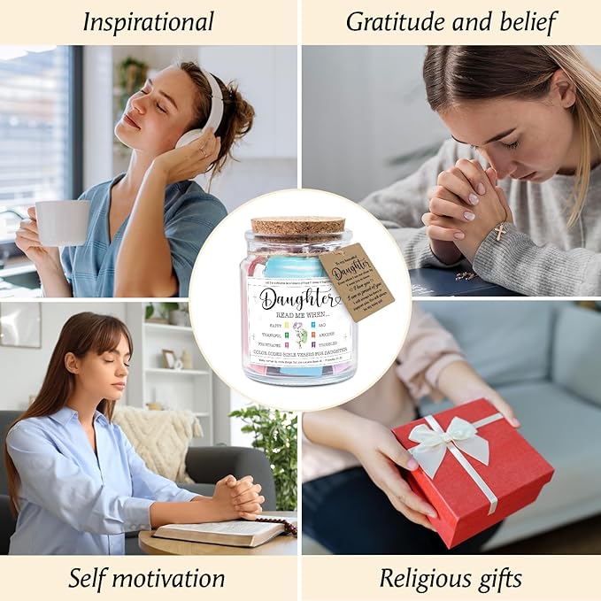 NewEleven Christmas Gifts for Daughter - Inspirational, Birthday Gifts For Daughter, Teen Girl, Adult Daughters - Daughters Birthday Gift Ideas From Mom, Dad - Bible Verse Jar