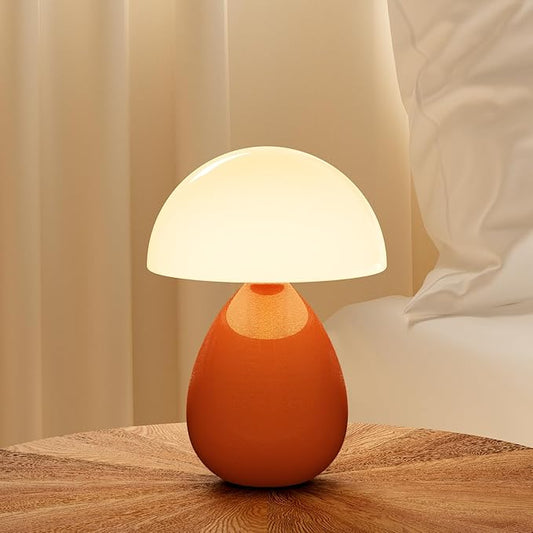 Mushroom Lamp Table Lamp for Bedroom,Desk Lamp Bedside Small Lamps for Living Room Night Stands,Table Lamps Cute Modern Mid Century Lamps,Unique Ice Crackle Ceramic Living Room Decor(Orange)