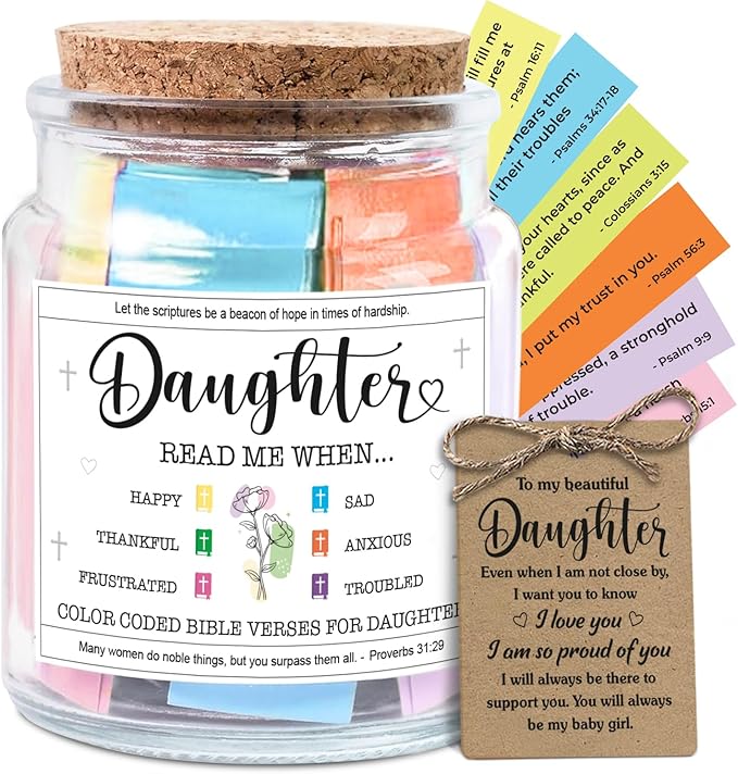 NewEleven Christmas Gifts for Daughter - Inspirational, Birthday Gifts For Daughter, Teen Girl, Adult Daughters - Daughters Birthday Gift Ideas From Mom, Dad - Bible Verse Jar