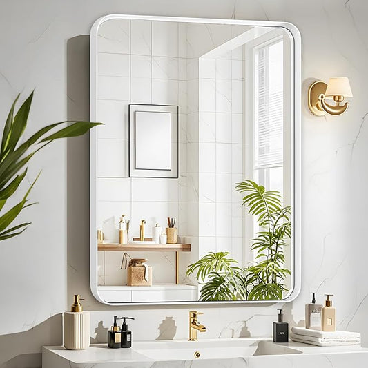 Fabuday Rectangle Bathroom Mirror - 24x32 Inch Over Sink Bathroom White Mirror for Wall, Aluminum Alloy White Frame Mirror for Living Room, Bedroom, Farmhouse, Entryway Decor