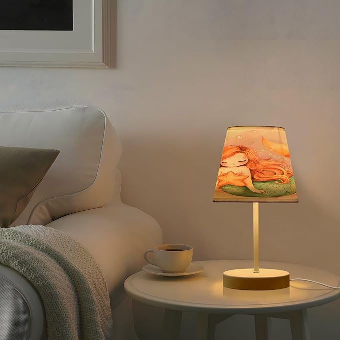 ALAZA Starfish Watercolor Mermaid Decor Bedside Table Lamp with USB Port 3 Color Temperatures LED Desk Lamp for Bedroom Office M