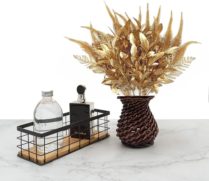 Fake Flowers Golden Bouquet Christmas Decorations, PASYOU Artificial Plants Plastic Shrubs Grass Leaves Indoor Outdoor Home Garden Party Hotel Verandah Wedding Event Faux DIY Table Decor - Gold 4 Pack