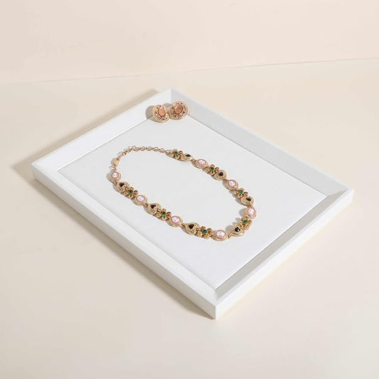 GemeShou Gemehou faux PU leather Jewelry Viewing Tray, Stackable Jewelry Plate, Rectangle Jewelry showcase, Empty Jewelry tray for Necklace Bracelet Ring Earring Watch (White-Medium, 11.8 x 9.1 in)