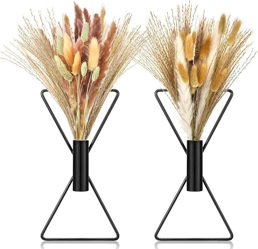 Peryiter 2 Pcs Boho Black Wall Decor Metal Wall Art x Shaped Hanging Planters with Artificial Pampas Modern Home Bedroom Decor for Bathroom Living Room Dining Room