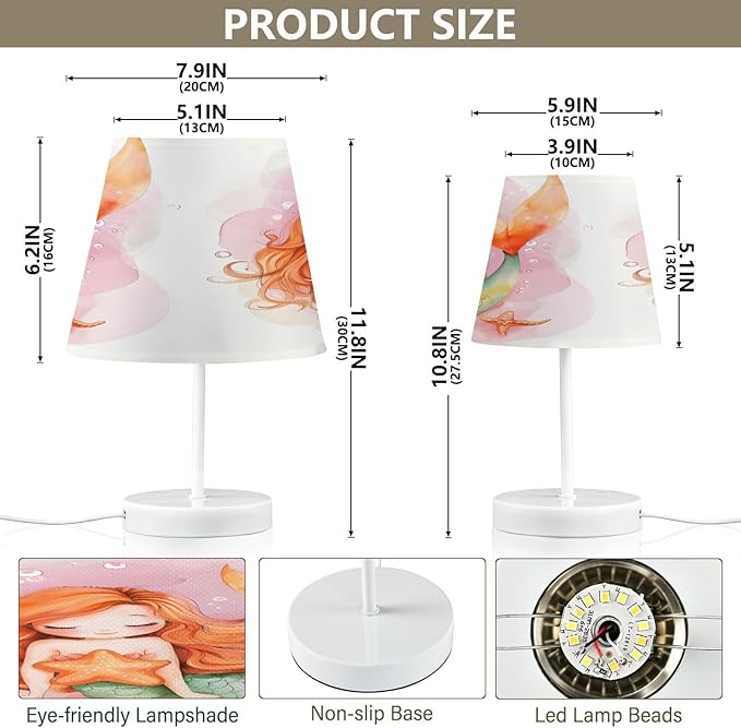 ALAZA Starfish Watercolor Mermaid Decor Bedside Table Lamp with USB Port 3 Color Temperatures LED Desk Lamp for Bedroom Office M