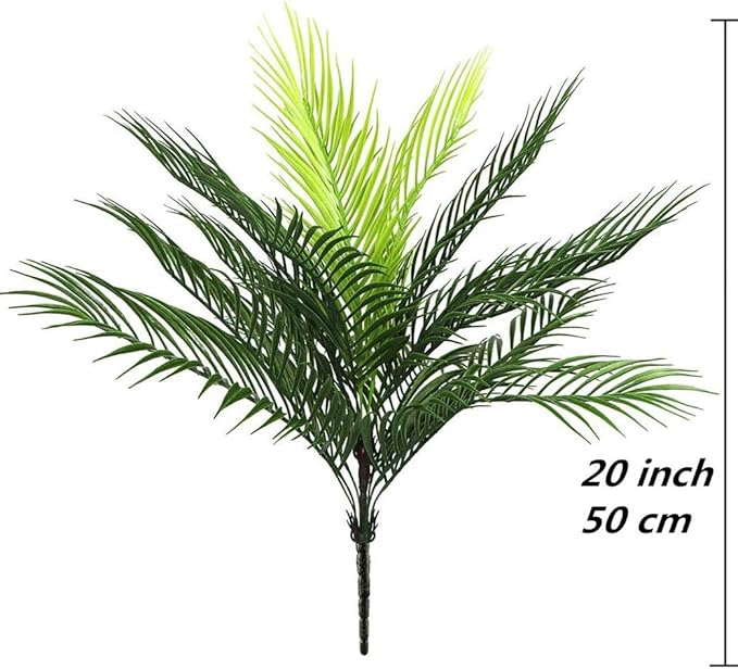 PASYOU Artificial Palm Tree, Plastic Plants Greenery Fake Tropical Shrubs Faux Big Leaves for Home Indoor Outdoor Garden DIY Basket Planter Filler Wedding Party Decoration UV Resistant - 2 Pack