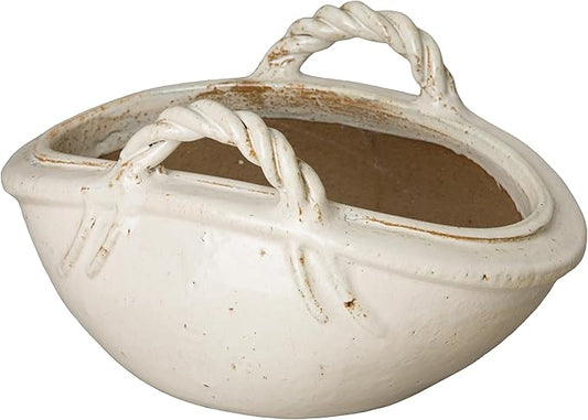 Emissary Home and Garden 21in. L x 13in. W x 11.5in. H Distressed White Stoneware Oval Planter with High-fire Treatment (Set of 1)