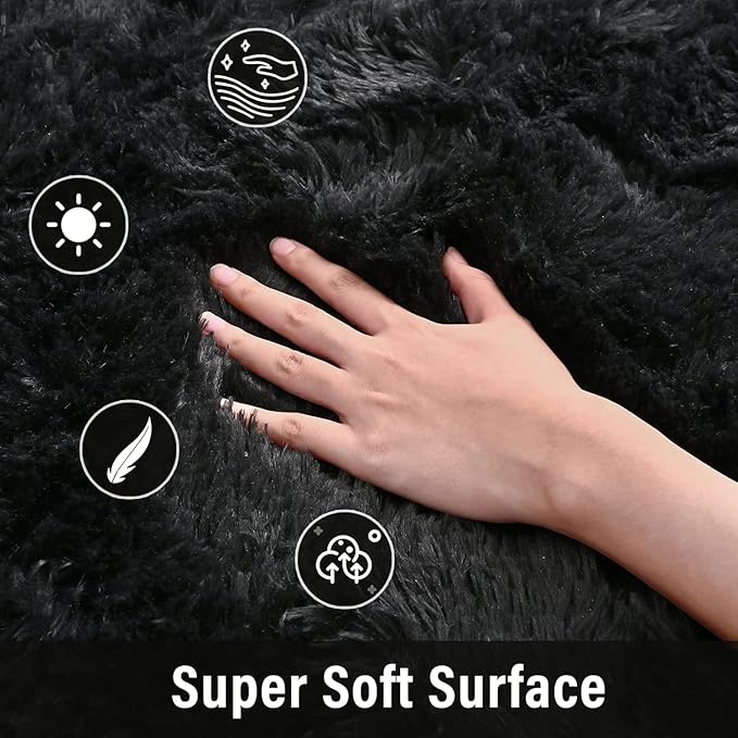 Merelax Soft Modern Indoor Large Shaggy Rug for Livingroom Bedroom Decor Aesthetic, Non-Slip Plush Dorm Kids Room Rug Fluffy Area Rugs Comfy Nursery Kids Plat Mat Accent Floor Carpet 6x9 Feet, Black