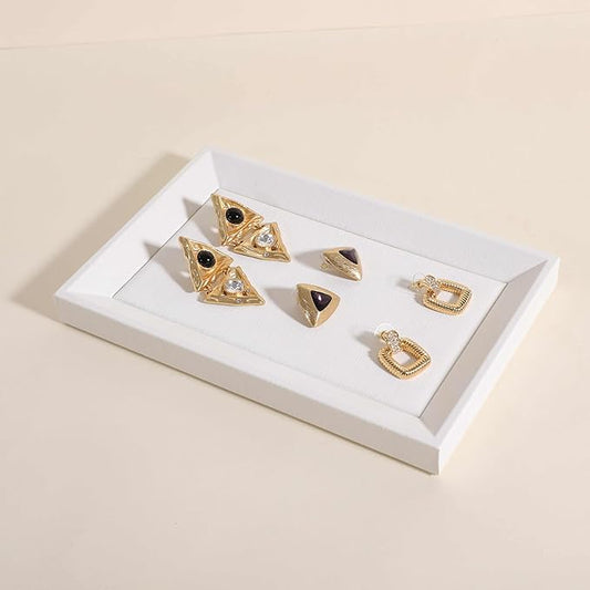 Gemehou Faux PU Leather Jewelry Viewing Tray, Stackable Jewelry Plate, Rectangle Jewelry Showcase, Empty Jewelry Tray for Necklace Bracelet Ring Earring Watch (White-Small, 9.1 x 5.9 in)
