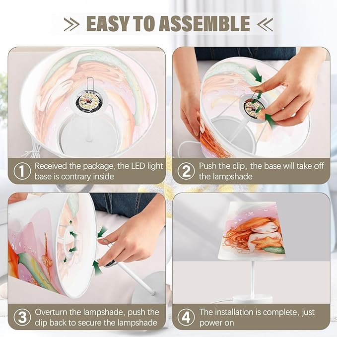 ALAZA Starfish Watercolor Mermaid Decor Bedside Table Lamp with USB Port 3 Color Temperatures LED Desk Lamp for Bedroom Office M