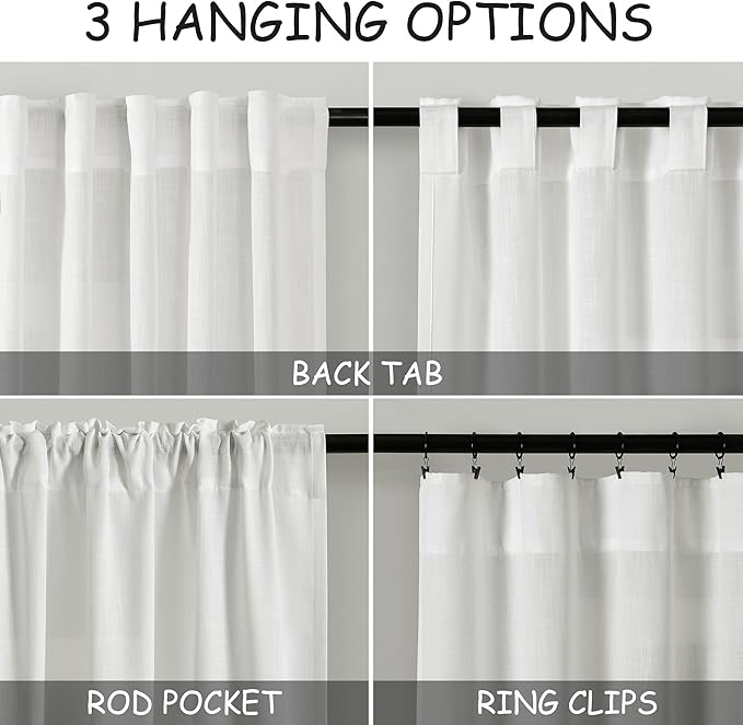 Nanspring Off White Linen Curtains 84 Inch Length 2 Panels Set for Living Room Back Tab Light Filtering Semi Sheer Curtain for Bedroom Farmhouse Drapes, 40x84 Inch, 2 Panels