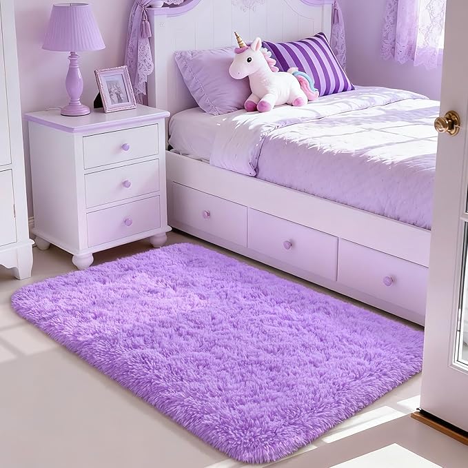 Merelax Soft Modern Indoor Shaggy Area Rug for Bedroom Livingroom Dorm Kids Room Home Decorative, Non-Slip Plush Fluffy Furry Fur Rugs Comfy Nursery Accent Floor Carpet 3x5 Feet, Purple