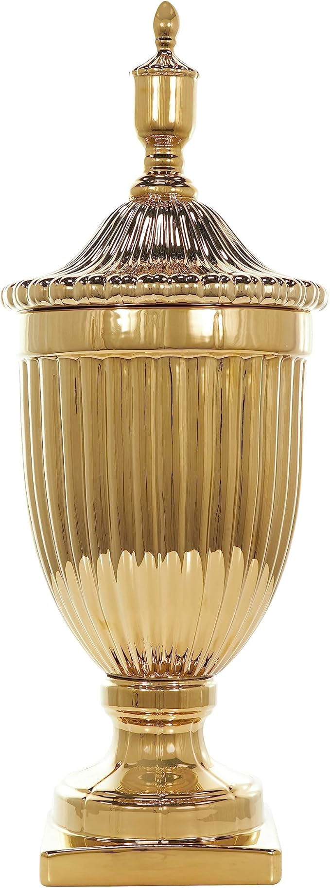 Deco 79 Ceramic Living Room Decorative Jars Tall Decorative Container with Grooves, Jar with Lid 12" x 12" x 32", Gold