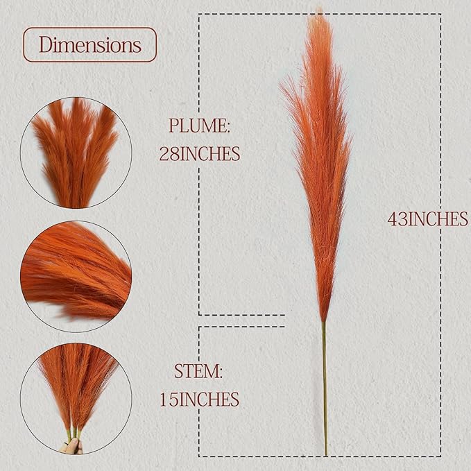 MAXROCK Faux Pampas Grass, 3PCS Large Tall 43'' Fluffy Artificial Fake Pompous Grass for Boho Decor Home Kitchen Wedding Decoration Floor Vase Filler