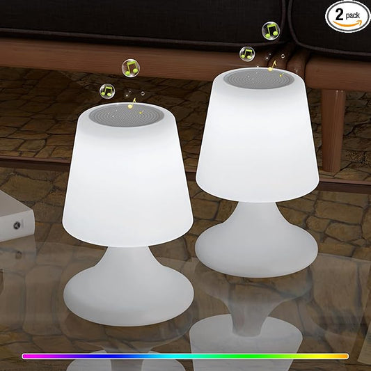 uuffoo 2 Pack Shower Lamp Cordless LED Table Lamp with Speaker Patio Outdoor Speaker with Lights RGB IP44 for Patio Pool Party Balcony Bathroom (Waterproof, Rechargeable)