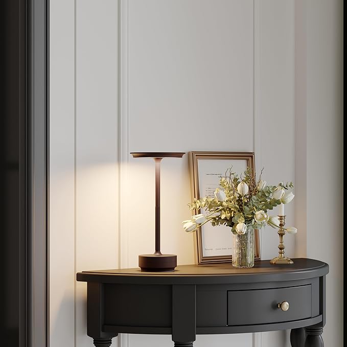 Rechargeable Cordless Table Lamp,LED Battery Operated Portable Table Light with 3 Color Stepless Dimming, Memory Function - IP54 Waterproof for Outdoor, Restaurant, Patio, BBQ(Rust)