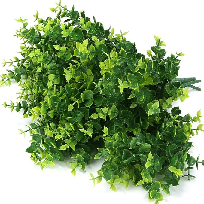PASYOU Artificial Shrub, Fake Bush Simulation Eucalyptus Grass Greenery Leaves Plastic Plants Indoor Outdoor Outside Home Garden Office Bathroom Verandah Wedding Décor Decoration Planter Filler 4 Pcs