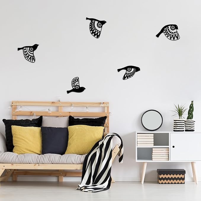 Metal Bird Wall Art for Bathroom - Farmhouse Rustic Flying Birds Wall Decor Arts - Folk Scandinavian Great Gift Home Decor for Indoor Outdoor Yard (Black）