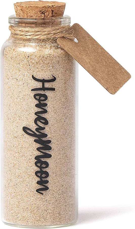 Honeymoon Sand Keepsake Jar, Bridal Shower, Wedding, Engagement, Honeymoon, Travel Gift for Couples, Newlywed, Fiance(Gift Box Includes) - 40ml Cylindrical Shape Glass