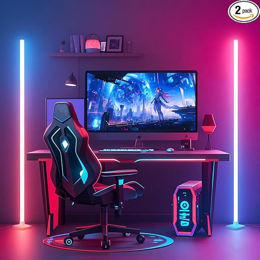 2 Pack ICRGB Corner Floor Lamp, DIY Floor Lamp with Music Sync and 16 Million Colors, Color Changing Standing Floor LED Lights for Bedroom Living Room Decor, Ambient Mood Lighting Gaming