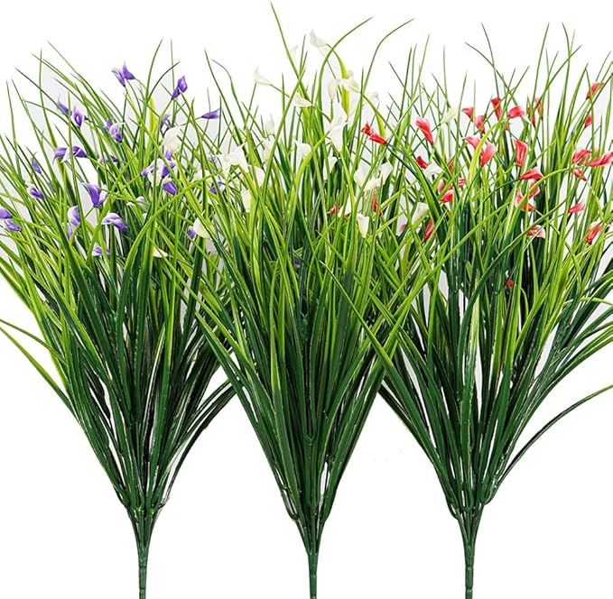 Melorca&Guilla Artificial Plants Outdoor 3PCS 23“ Fake Tall Grass,Faux Grass Plant,Artificial Greenery Shrubs Bushes for Garden Porch Window Box Shop Office Home Décor