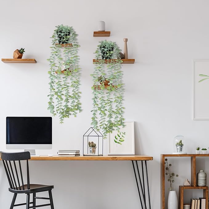 echosari 2 PCS Fake Hanging Plants, Artificial Potted Plants Eucalyptus, Greenery Faux Plants Indoor for Modern Boho Home Bedroom Wall Book Shelf Decor