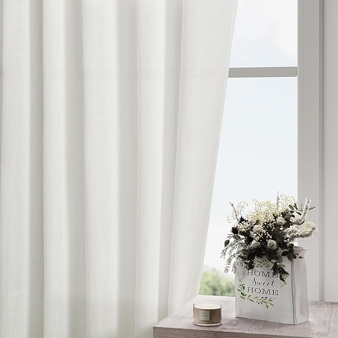 Nanspring Off White Linen Curtains 84 Inch Length 2 Panels Set for Living Room Back Tab Light Filtering Semi Sheer Curtain for Bedroom Farmhouse Drapes, 40x84 Inch, 2 Panels