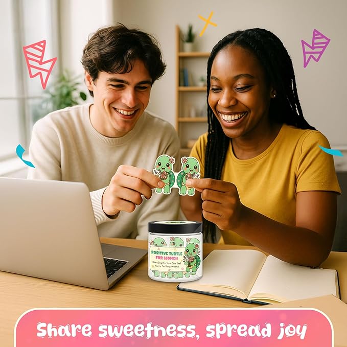 Positive Turtle Affirmation Jar for Women – 60 Daily Motivational Cards, Self Care & Encouragement Gift with Acrylic Keychain and Display Stand, Inspirational Message Jar for Positivity and Confidence